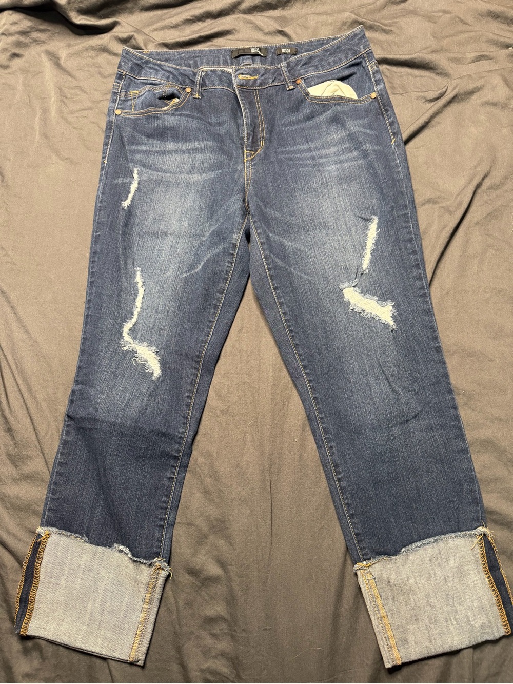 Taylor Medium Blue Distressed Cuffed Boyfriend Jeans